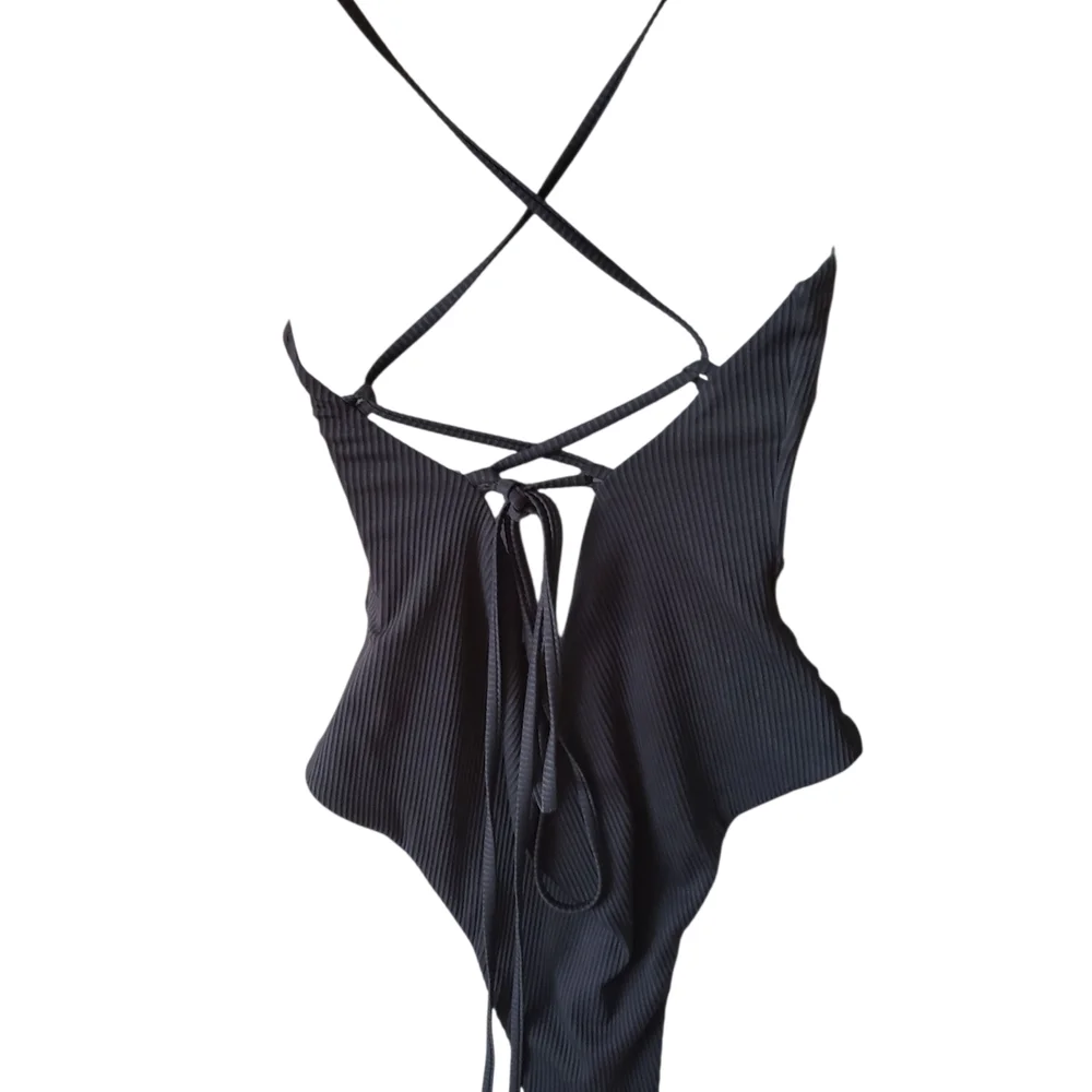 Zaful CHARCOAL (black) Ribbed Swimsuit -EUC - Picture 2 of 4